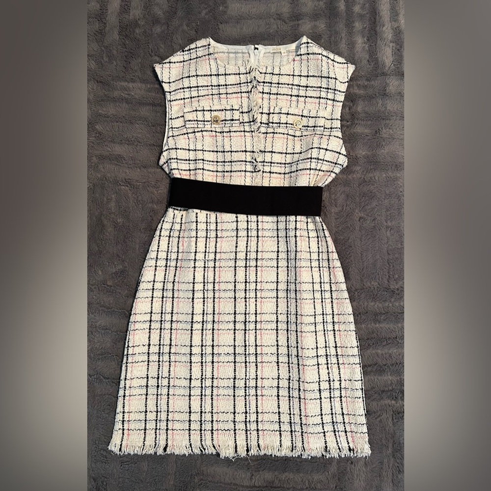NWT Maje Textured Plaid Dress with Black Accents